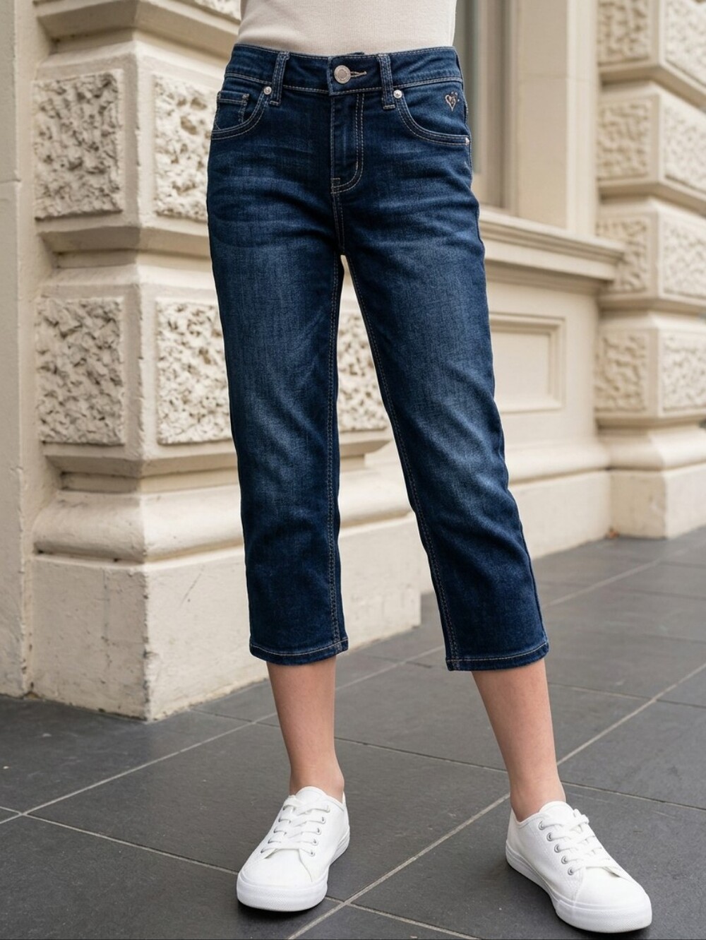Justice Girls Crop Jeans Size 10 Blue Stretch Denim Ankle Pants School Everyday